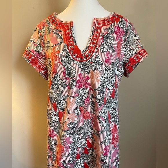 Pappogallo Dress Size 10 Embroidery around neck sleeves V Neck Fully Lin… - Picture 12 of 12